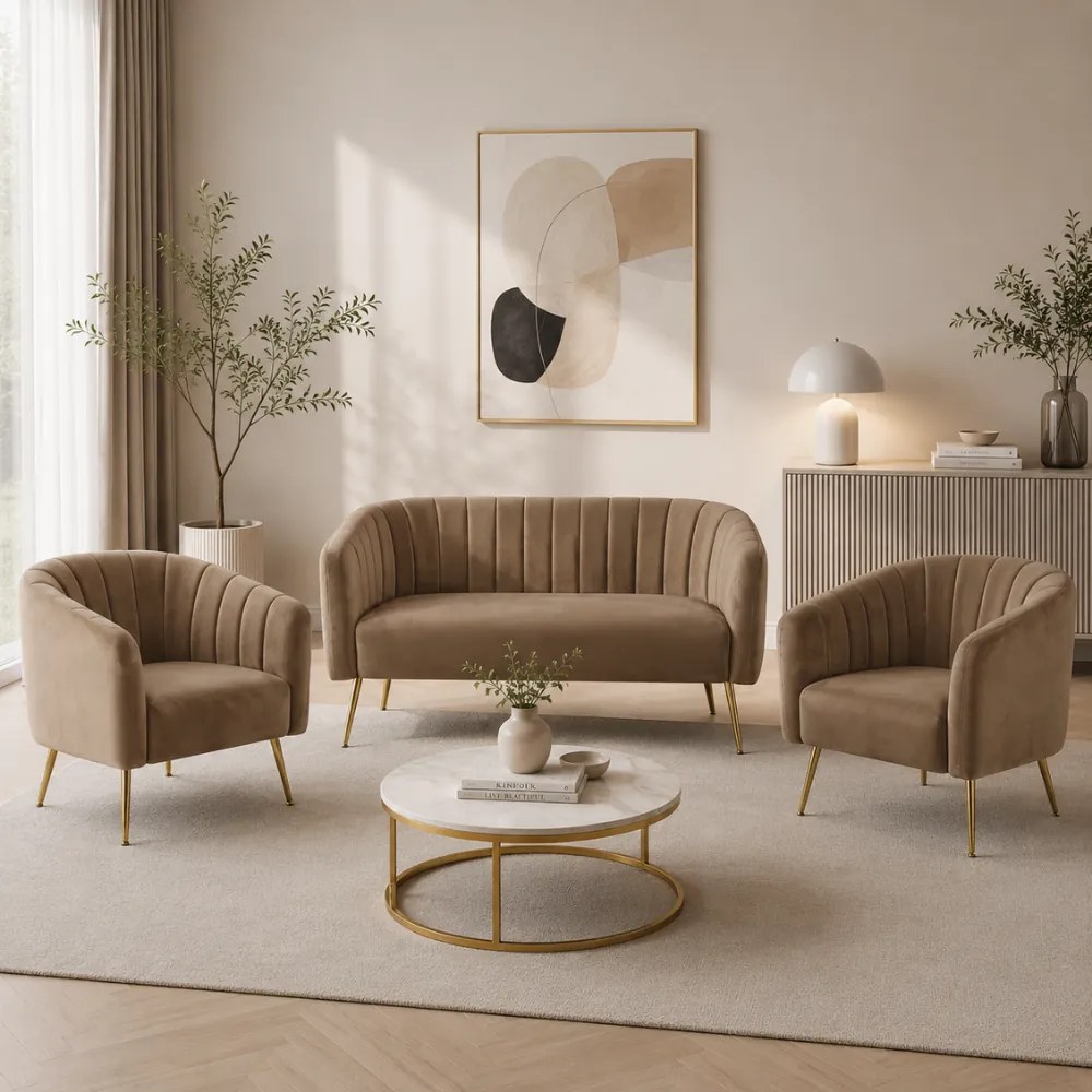 Fotoliu de design, ţesătură Velvet maro/gold crom-auriu, BAGY