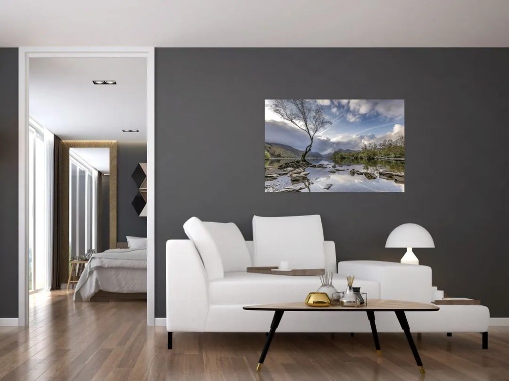 Tablou cu râu și copac (90x60 cm)