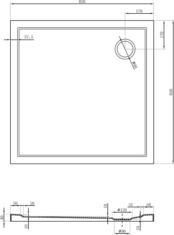 Mexen Flow cadă de duș pătrată slim 85 x 85 cm, negru mat - 46S708585