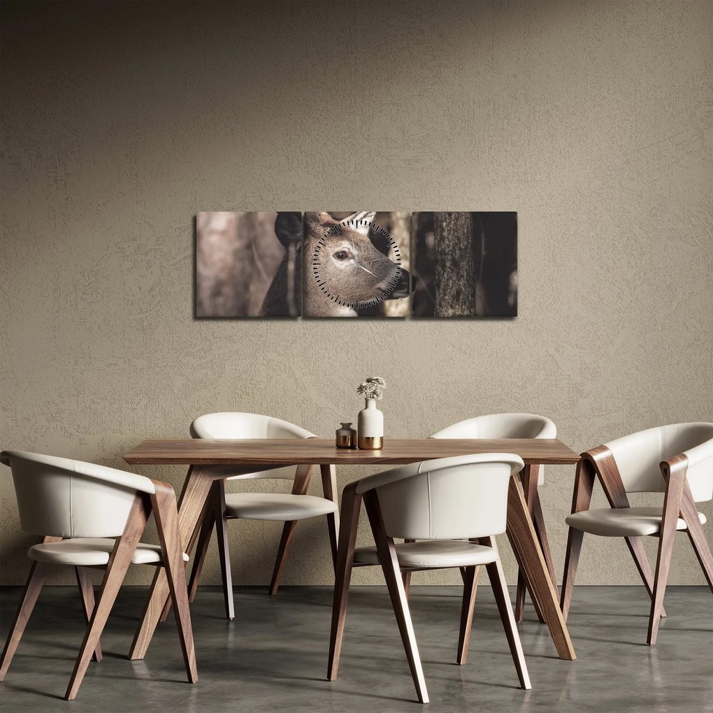 Tablou - Cerb în pădure (cu ceas) (90x30 cm)