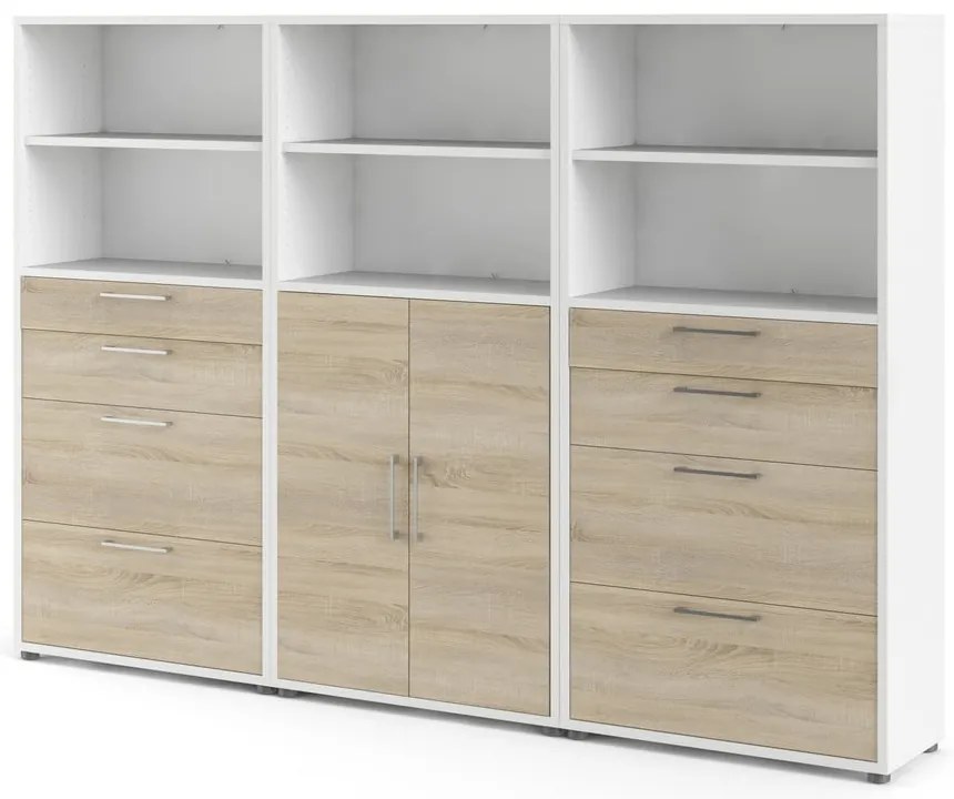 Bibliotecă modulară albă/cu aspect de lemn de stejar 268x189 cm Prima – Tvilum