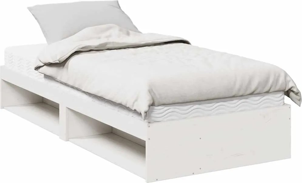 vidaXL Pat de zi cu saltea, alb, 90x200 cm, lemn masiv pin