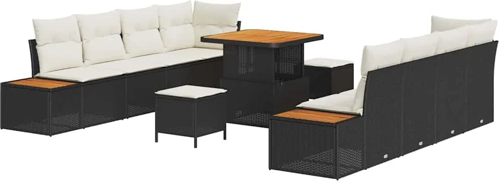 vidaXL Set de canapele pentru grădină 11 pcs Negru Rattan poli
