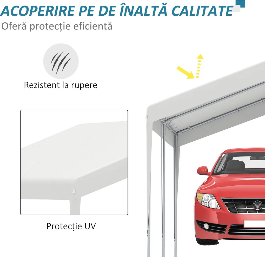 Outsunny Foișor 4x4m pentru Mașini și Bărci, Ideal pentru Nunti și Petreceri, Cort de Grădină din Oțel Galvanizat, Alb | Aosom Romania