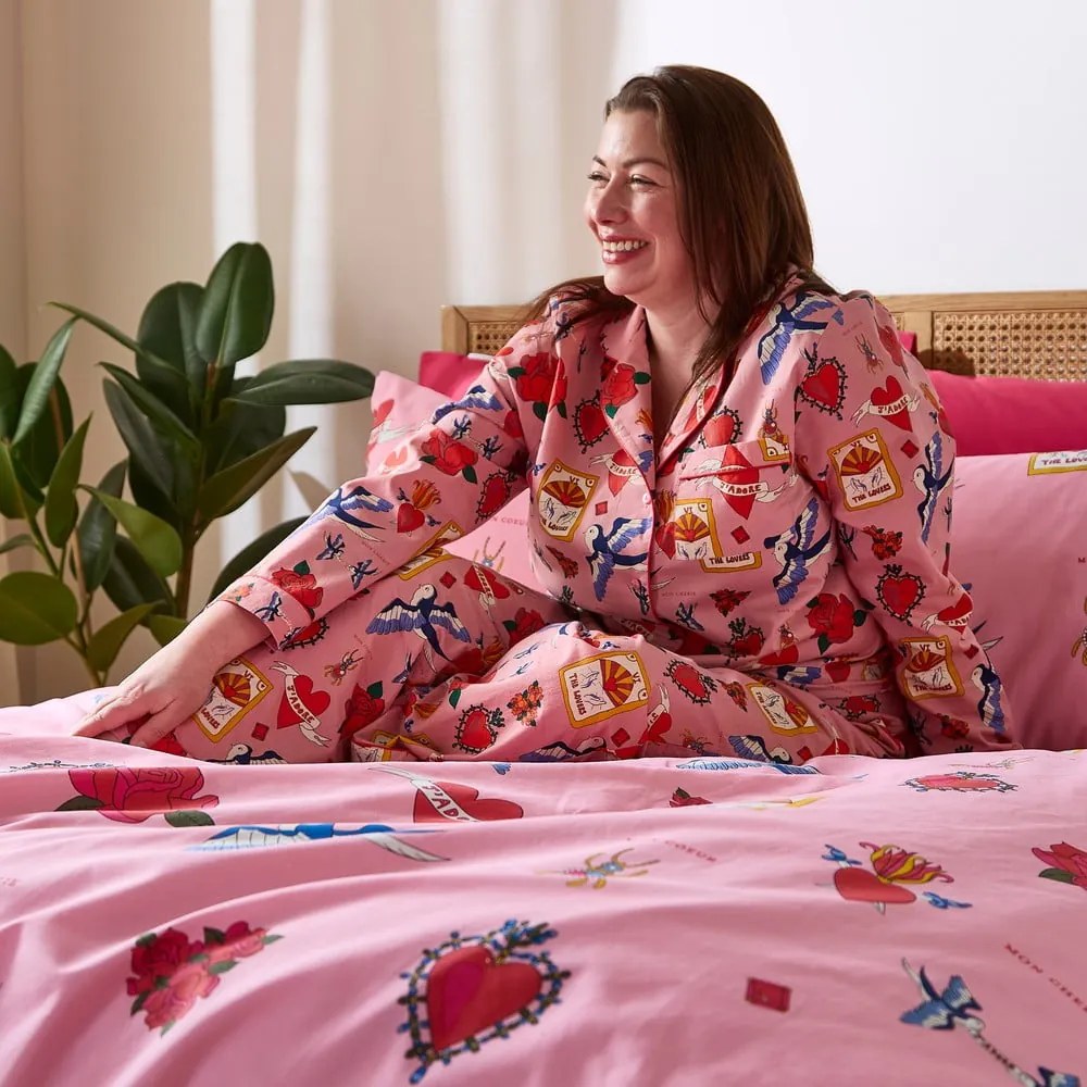 Lenjerie de pat albă-roz din bumbac pentru pat de o persoană 135x200 cm Mon Coeur – Their Nibs