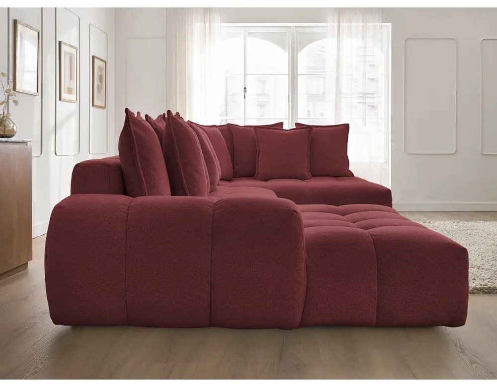 Colțar burgundy extensibil/cu spațiu de depozitare cu tapițerie din chenille (cu colț pe partea dreaptă/în formă de "U") Everest – Bobochic Paris