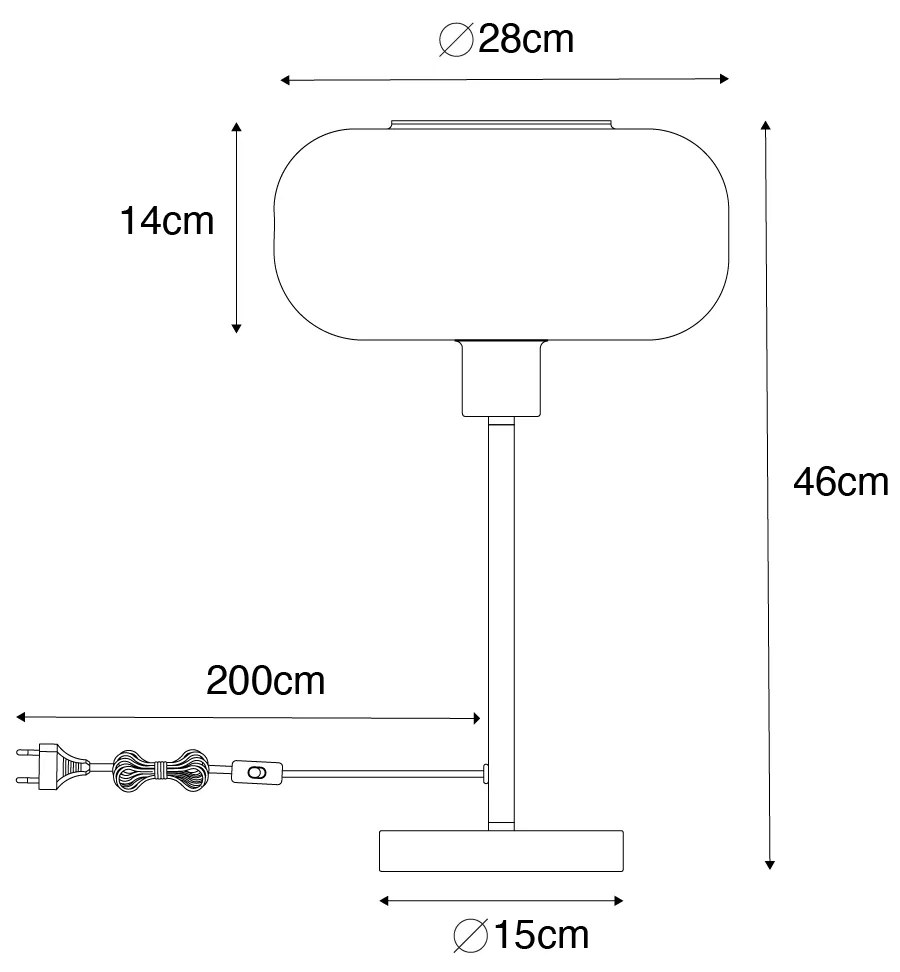 Lampă de masă Art Deco neagră cu sticlă chihlimbar - Bizle