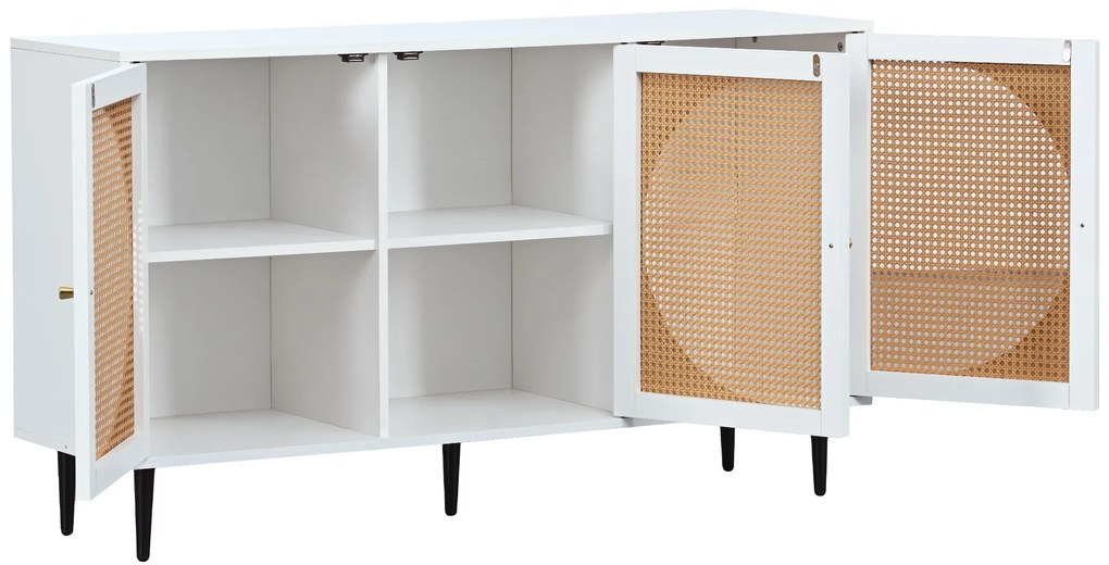 Comodă modernă cu 3 uși din ratan și mânere din metal, Alb | Aosom Romania