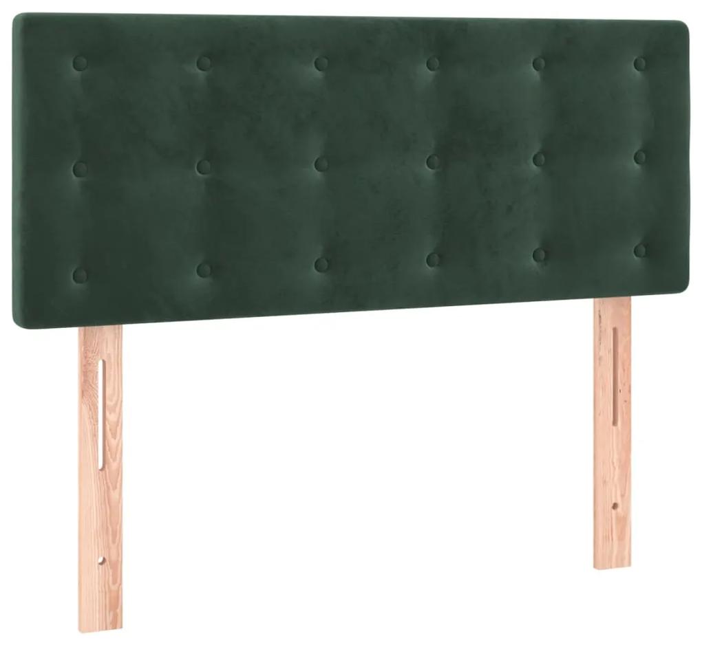 Pat box spring cu saltea, verde inchis, 100x200 cm, catifea Verde inchis, 100 x 200 cm, Nasturi de tapiterie