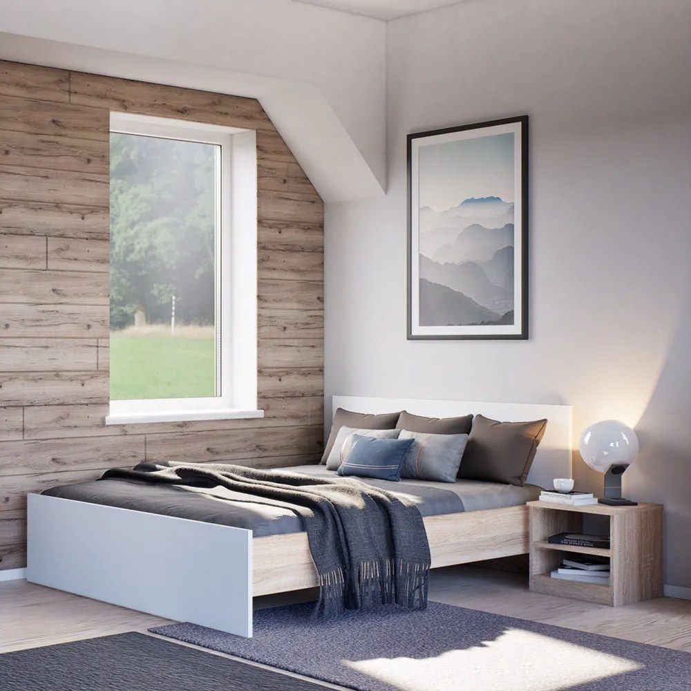 Pat dublu Miami fără cadru 140x200 cm alb-stejar sonoma