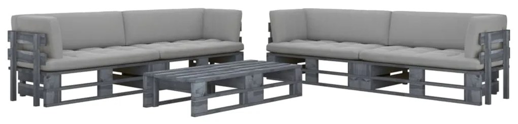 3066987 vidaXL Set mobilier din paleți cu perne, 6 piese, gri, lemn pin tratat