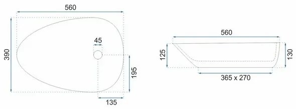 Lavoar asimetric pe blat Rea Greta 56 cm