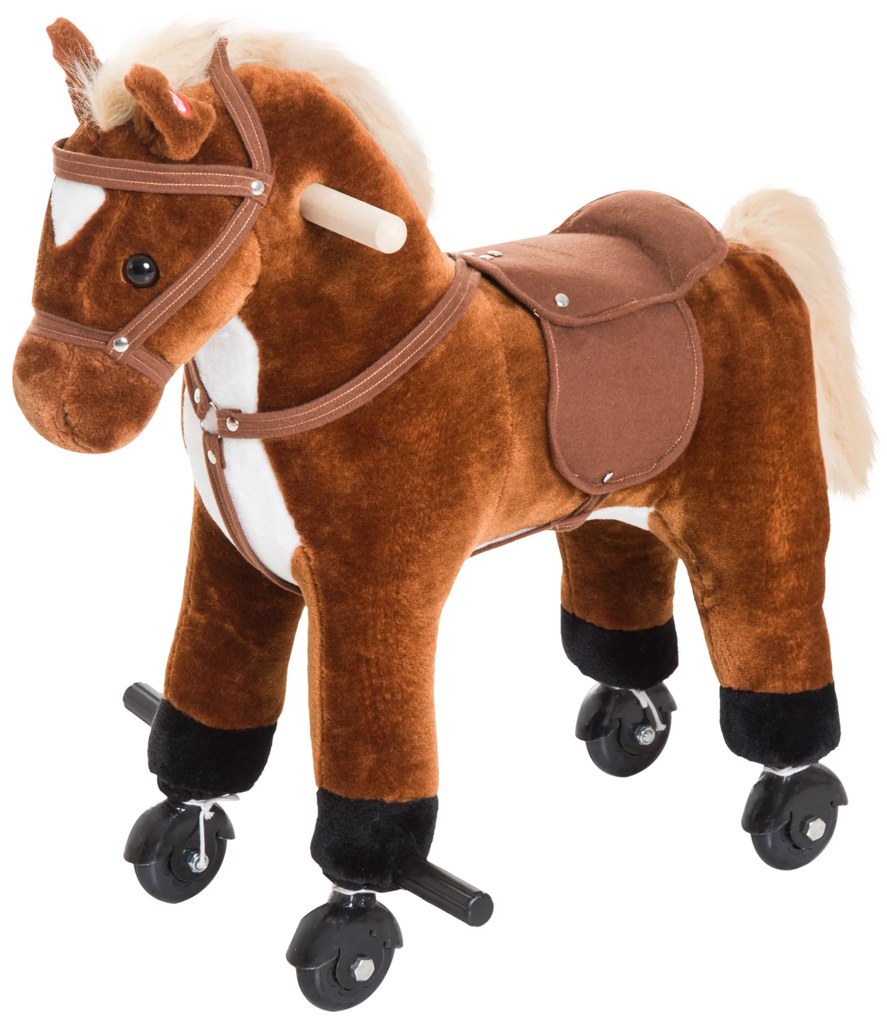 HOMCOM Calut Infantil +2 Ani Cal cu Roti Sunete de Hodorogiri Manere si Placute de Piciori 55x23x60 cm Maro | Aosom Romania