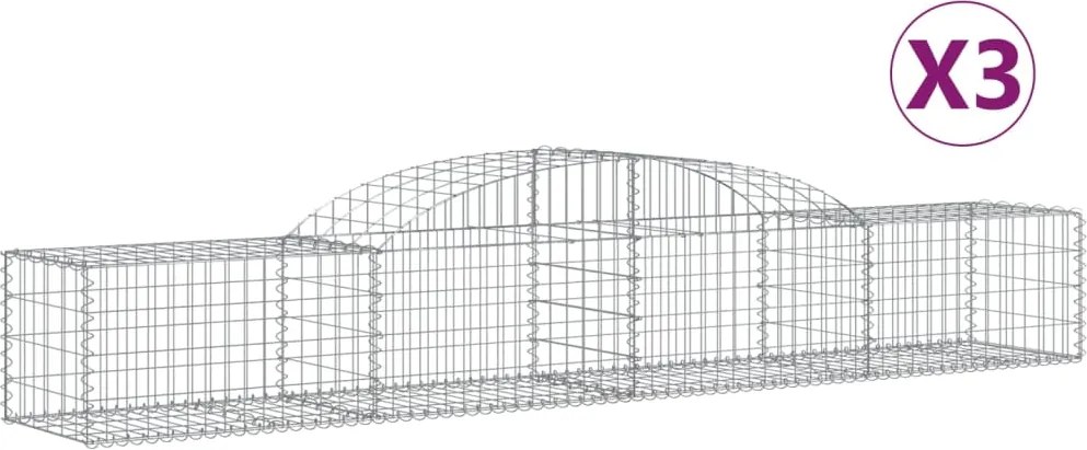 vidaXL Coșuri gabion arcuite, 3 buc., 300x50x40/60 cm, fier galvanizat