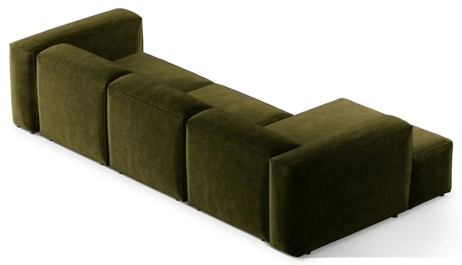 Colțar verde cu tapițerie din catifea reiată (cu colț pe partea stângă/cu șezlong) Bergamo – Cosmopolitan Design