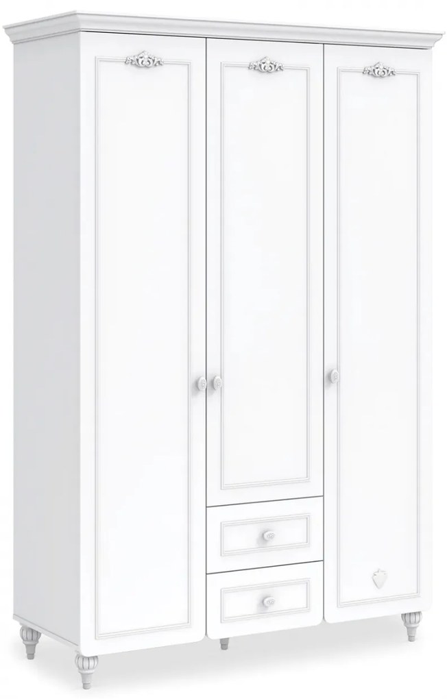 Dulap 3 usi cu sertare pentru camera bebelusului ,   colectia Baby Romantic, 135x204x55 cm