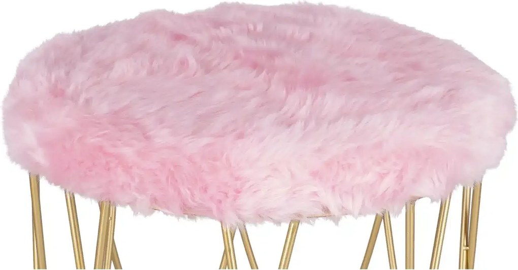 Taburet Pinky baza metalica aurie tapitat roz pudrat