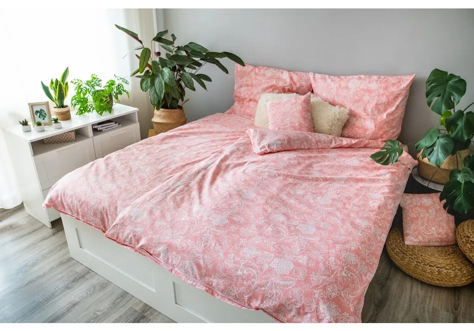 Lenjerie de pat din bumbac Pink Blossom , 140 x200 cm, 70 x 90 cm, 40 x 40 cm