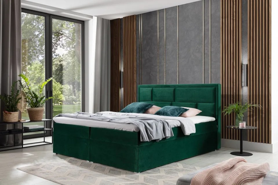 Pat tapitat, continental boxspring, cu lada pentru depozitare, 140x200 cm, Meron 141, Eltap (Culoare: Verde / Kronos 19)