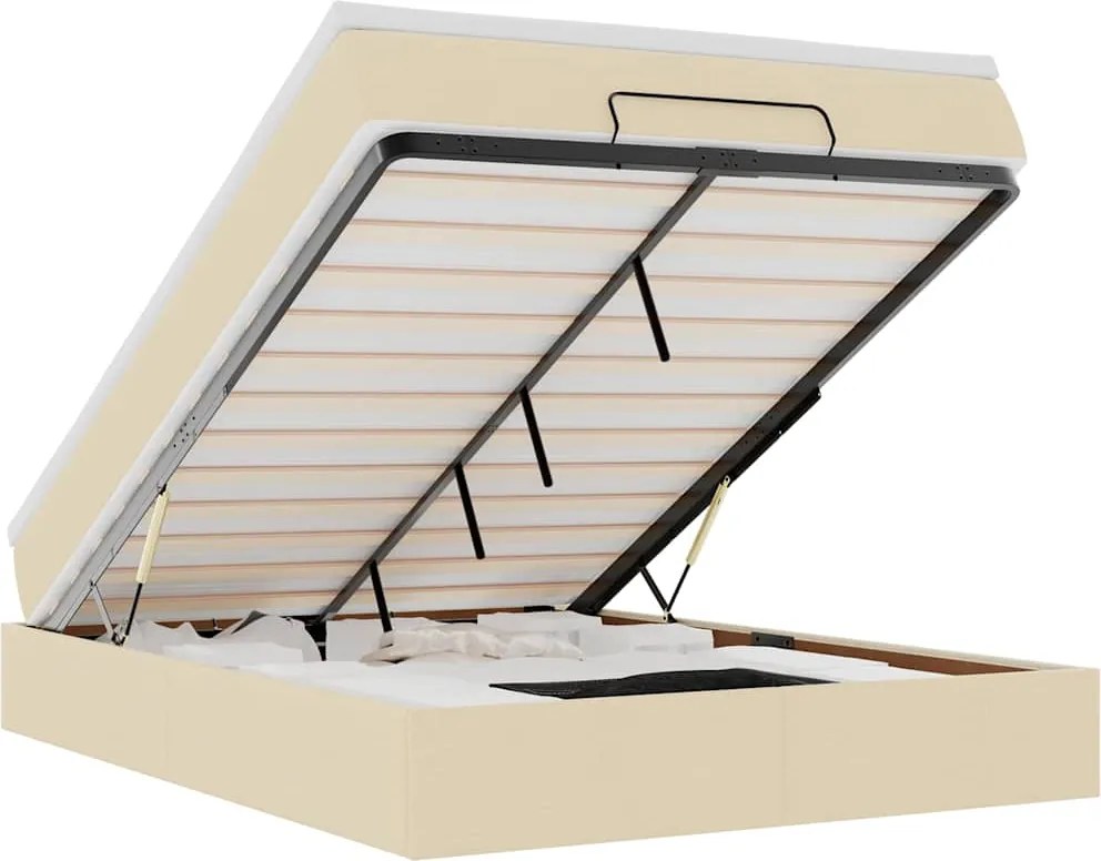 vidaXL Cadru de pat otoman cu saltea crem 140x190cm stofa