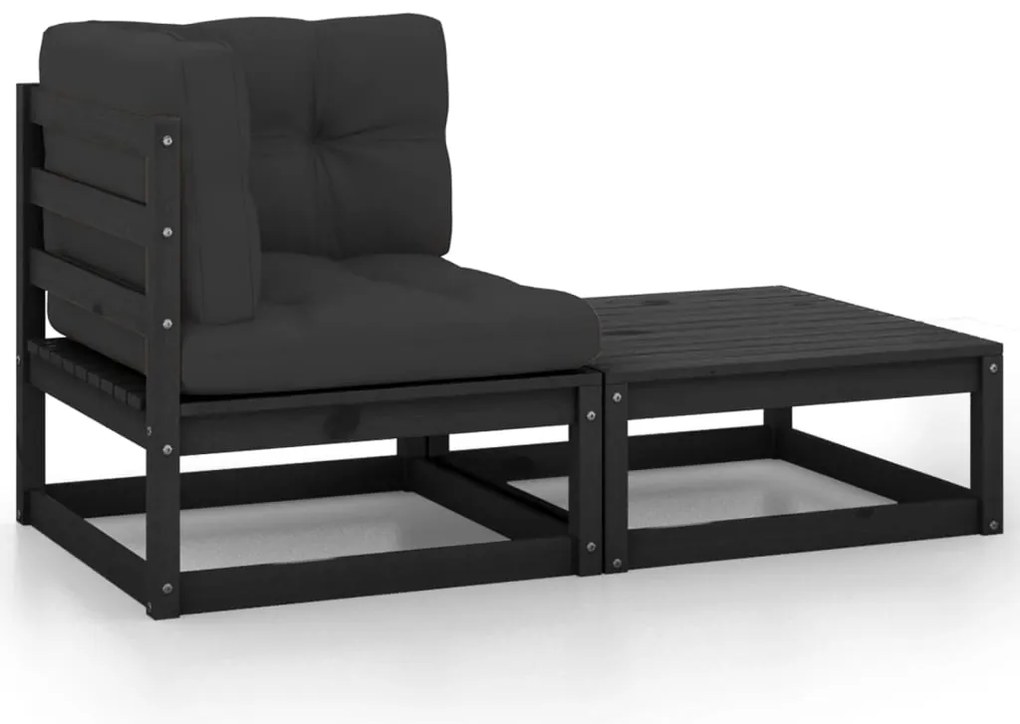 vidaXL Set mobilier grădină cu perne, 2 piese, negru, lemn masiv pin