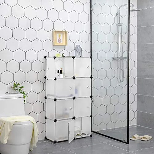 Set 9 cuburi modulare din plastic pentru depozitare, Songmics, Negru-Alb, 93x31x93 cm