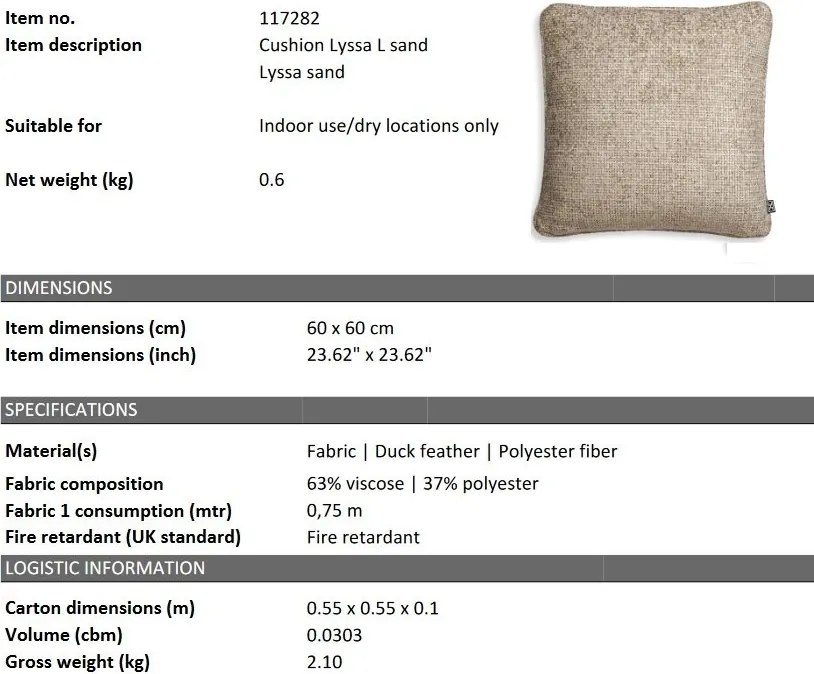 Perna decorativa LUX Lyssa L, Lyssa sand