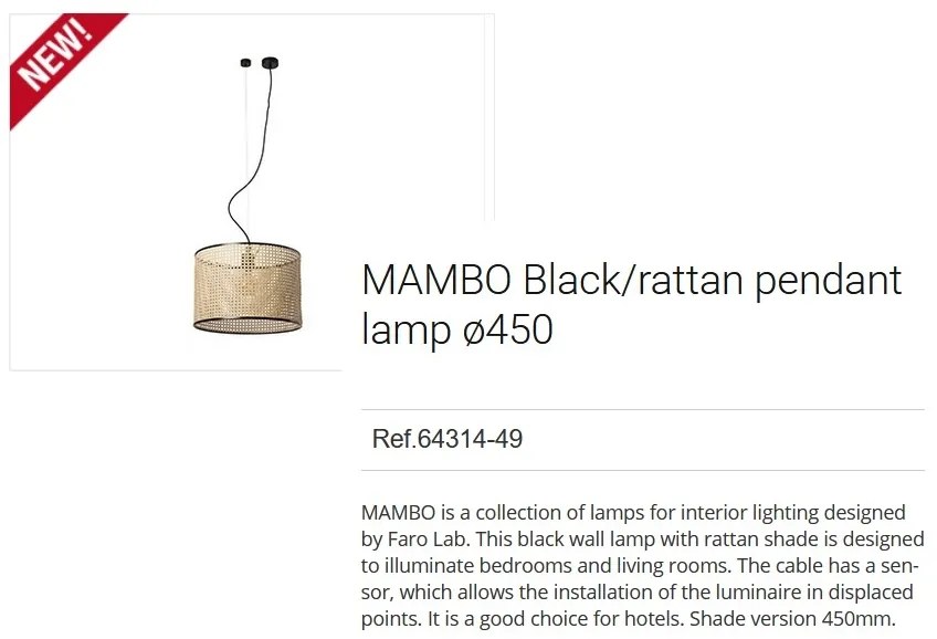 Lustra pendul moderna design natural MAMBO 45cm negru/ratan 64314-49