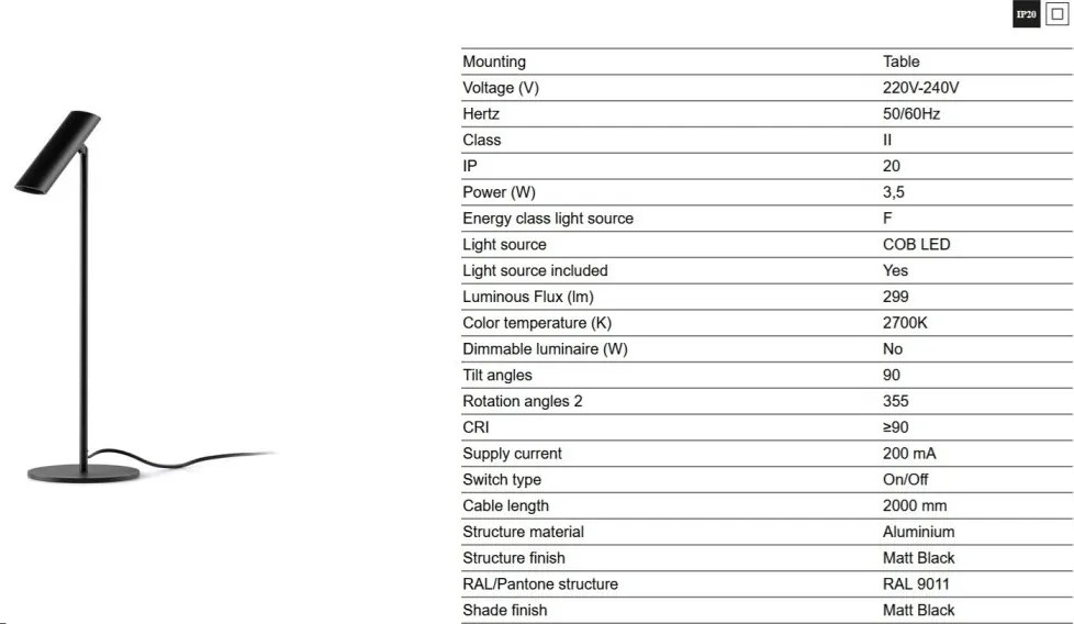 Lampa LED de birou stil minimalist LEO neagra