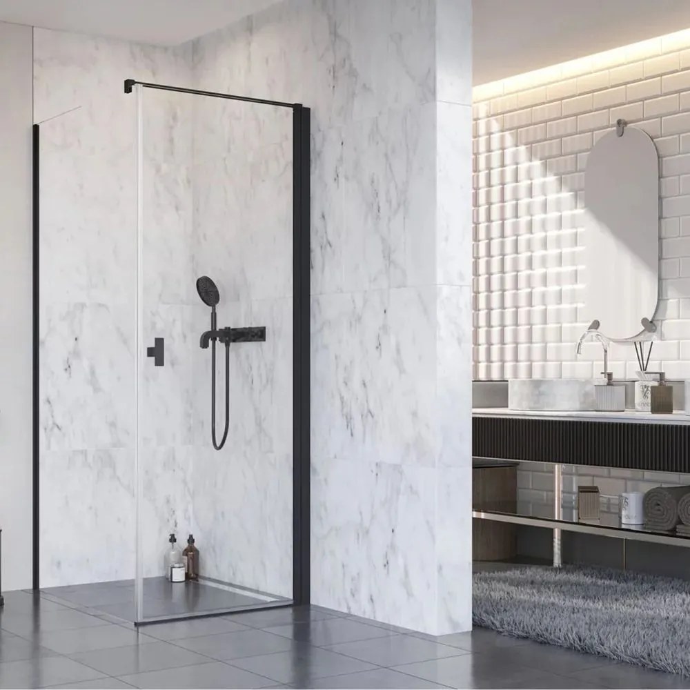 Cabina de dus dreptunghiulara cu usa batanta Radaway Nes KDJ I 90x70 cm finisaj negru mat-transparent dreapta