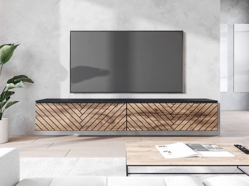 Dulap TV Dlana 180 MDF (Negru grafit + Stejar wotan) . 1106213