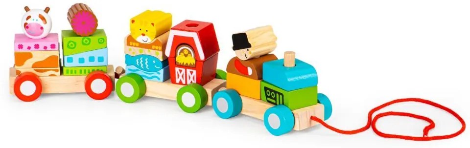 Tren din lemn pentru copii cu cuburi
