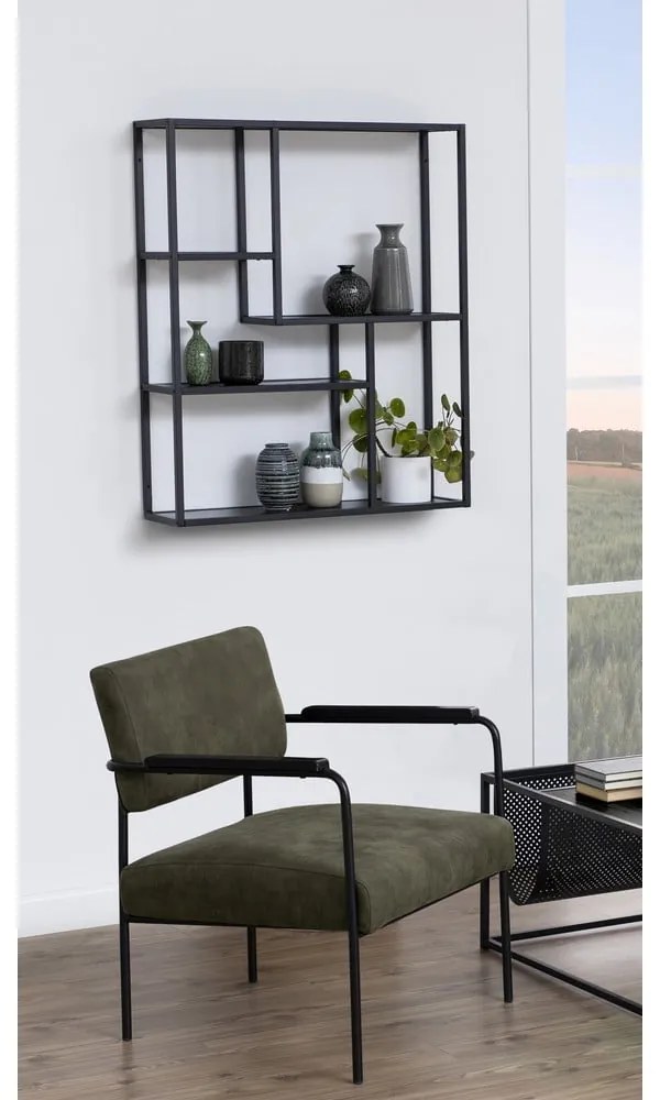 Bibliotecă de perete neagră cu aspect de lemn de frasin 75x91 cm Seaford – Actona