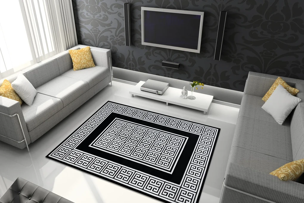 Modern GLOSS covor  6776 85 stilat, cadru, grecesc negru / fildeş