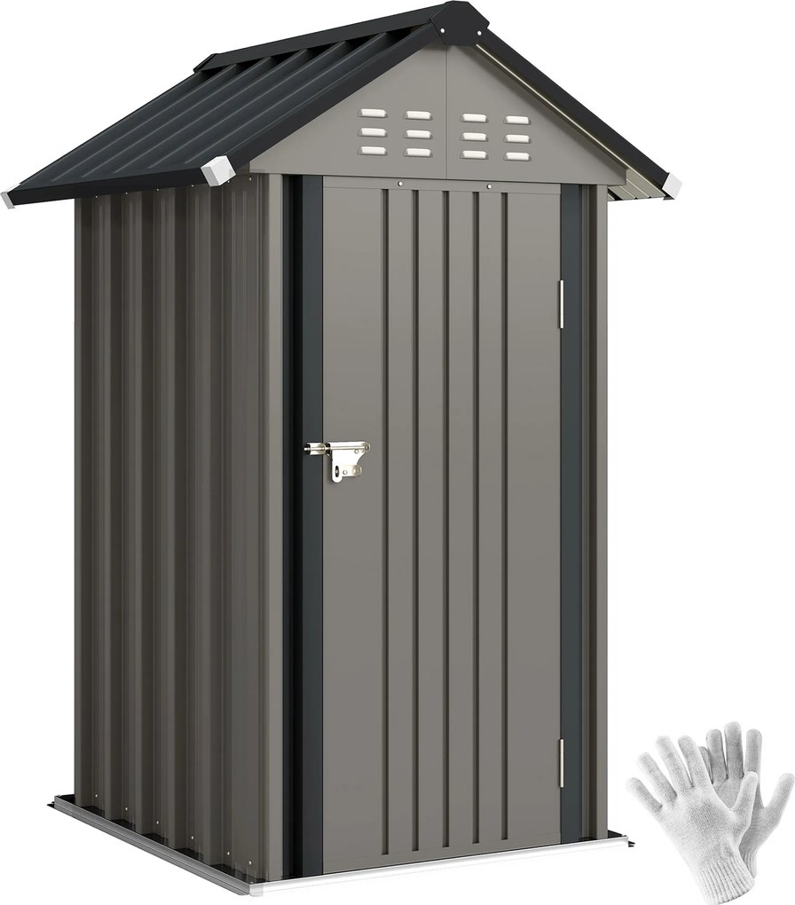 Outsunny Depozit metalic pentru unelte 1,17 m², magazie cu acoperiș în două ape, ventilație, lacăt și mănuși, 122 x 121 x 192 cm | Aosom Romania