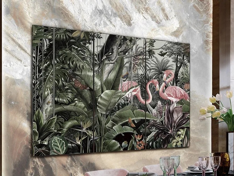 Tablou de perete decorativ Triptico Flamencos, 180x120cm