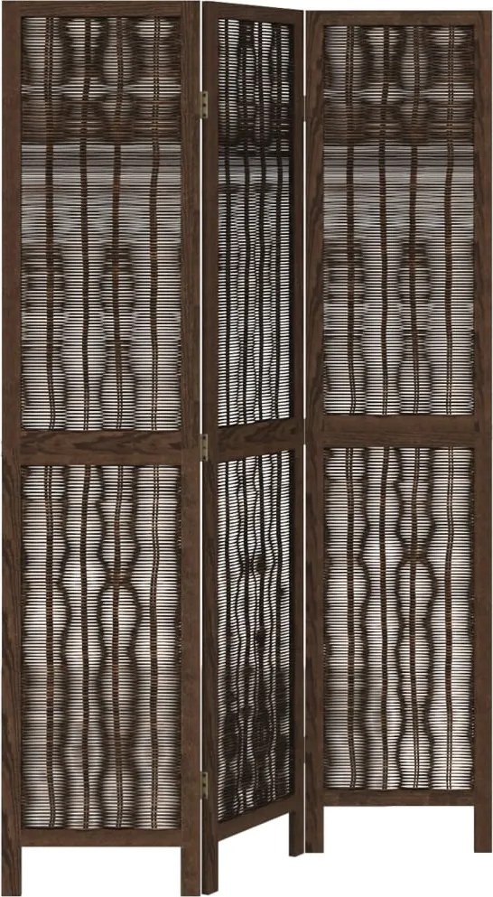 vidaXL Paravan cameră 3 panouri, maro închis, lemn masiv paulownia