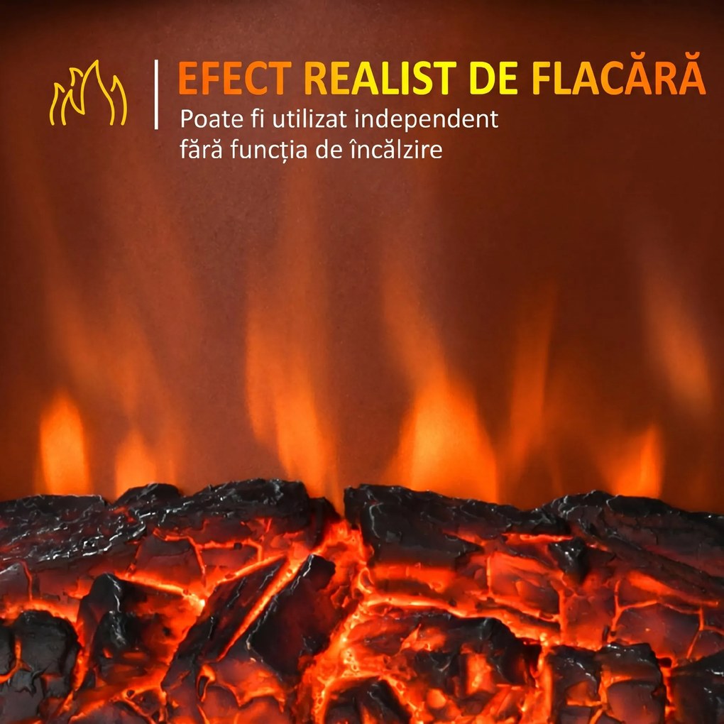 HOMCOM Șemineu Electric Portabil 1000W/2000W din ABS și Sticlă Negru | Aosom Romania