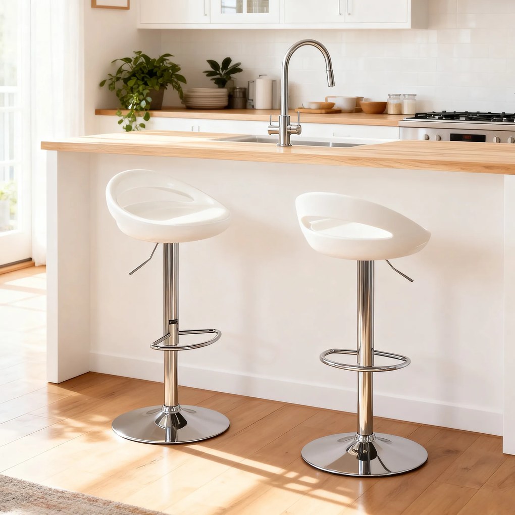 HOMCOM Set 2 Scaune de Bar Rotative cu Suport pentru Picioare și Înălțime Reglabilă, 46x41x76-96 cm, Alb | Aosom Romania