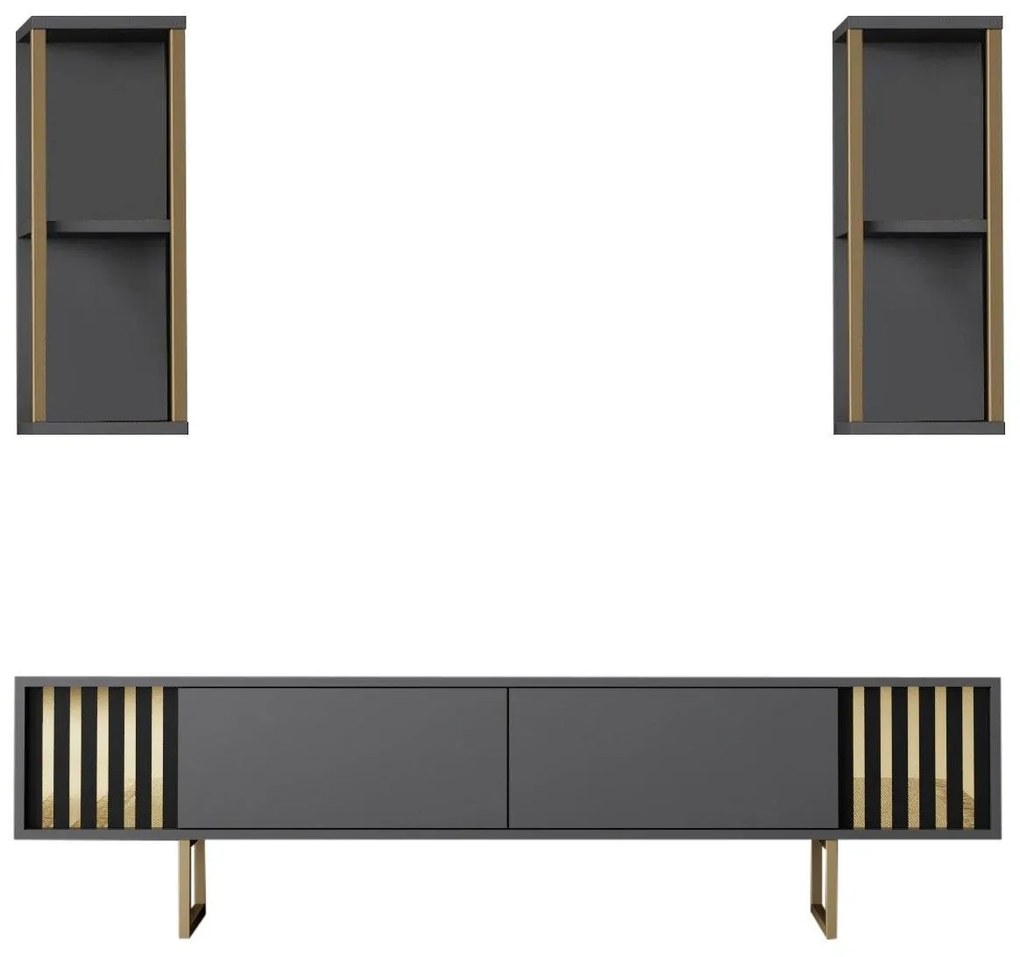 COMODA TV Lux Gold Line Tv Stand Stylish, Alb - Nuc - Gri, 180 x 48 x 30 cm