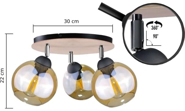 Spot THEA WOOD 3xE27/60W/230V d. 30 cm
