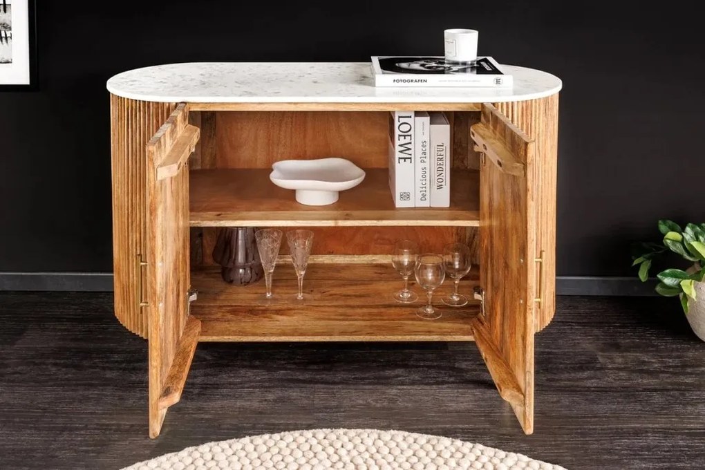 Comoda lemn de mango, marmura alba TRES CHIC 105cm