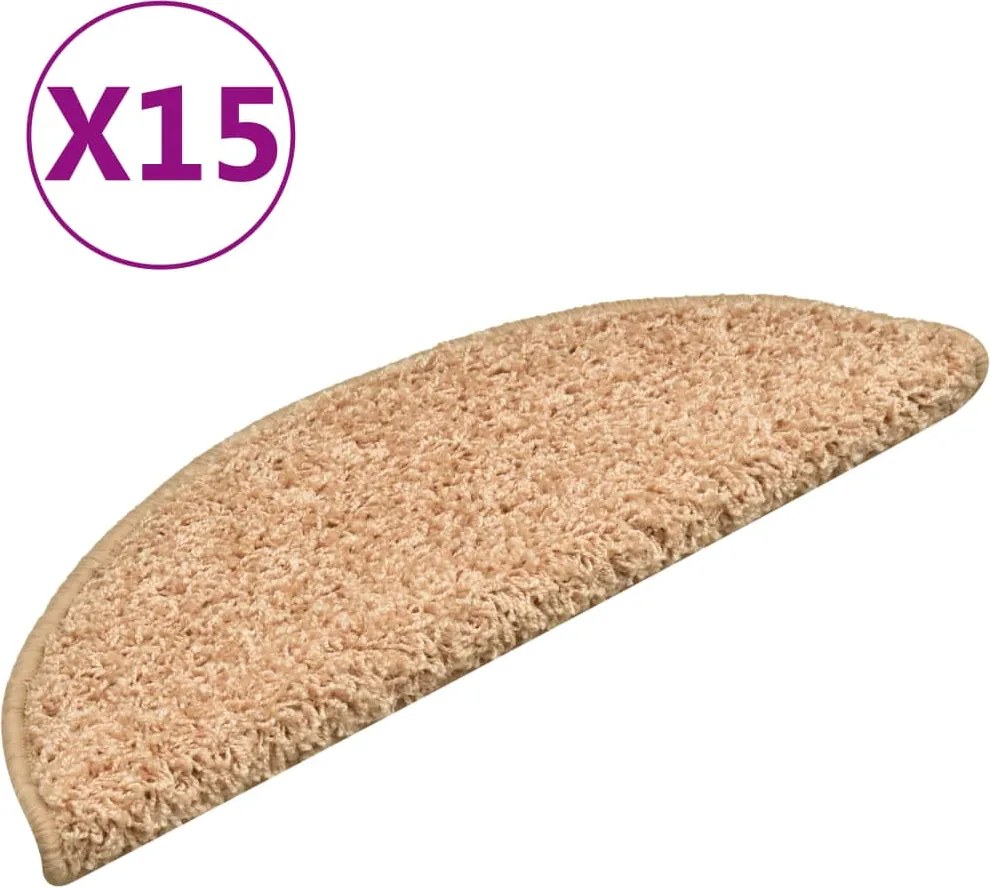 vidaXL Covorașe pentru scări, 15 buc., 56x17x3 cm, aurii, semirotunde