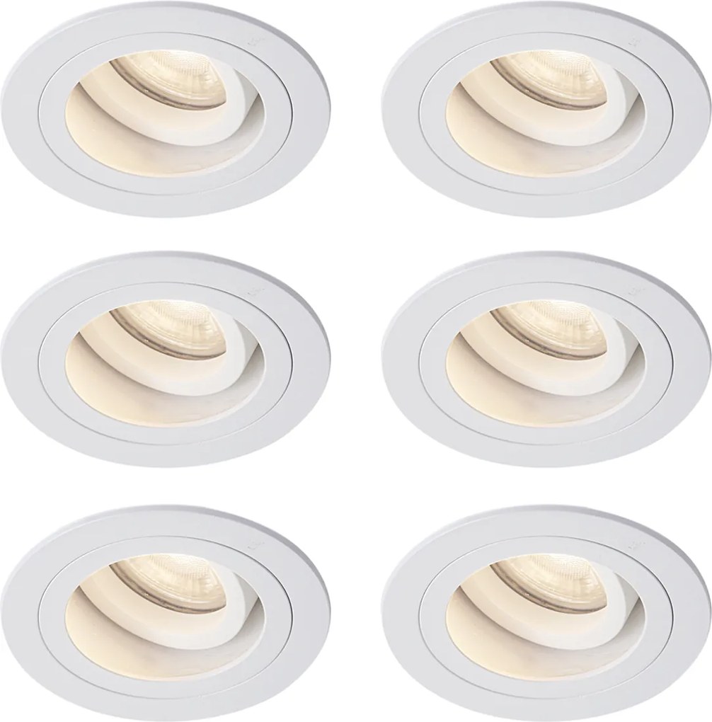 Set de 6 spoturi încastrate moderne albe, rotative și înclinabile IP44 - Chuck