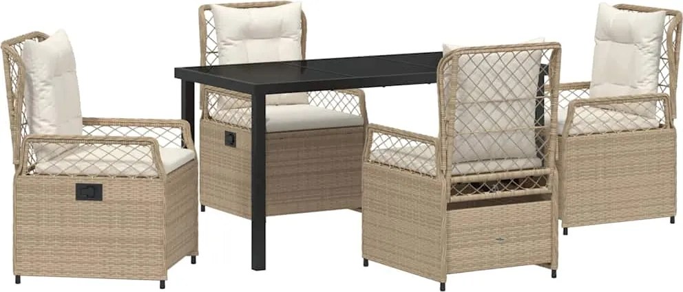 vidaXL Set de masă pentru grădină 5 pcs Bej și alb crem poliratan