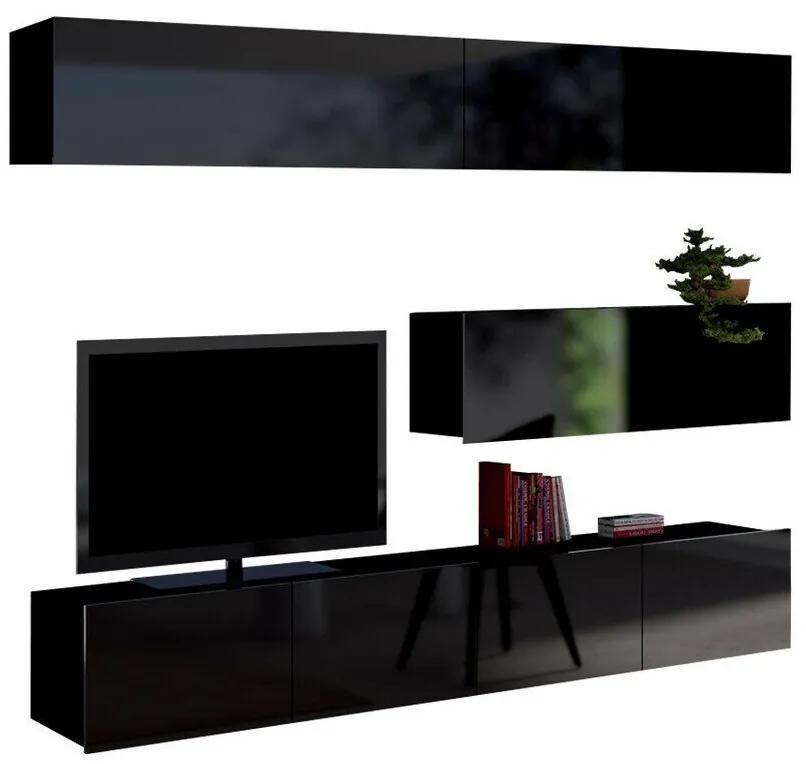 Camera de zi Providence B112Negru lucios, Negru, Cu componente suplimentare, Părți separate, Cu comodă tv, PAL laminat, 210x43cm, 75 kg