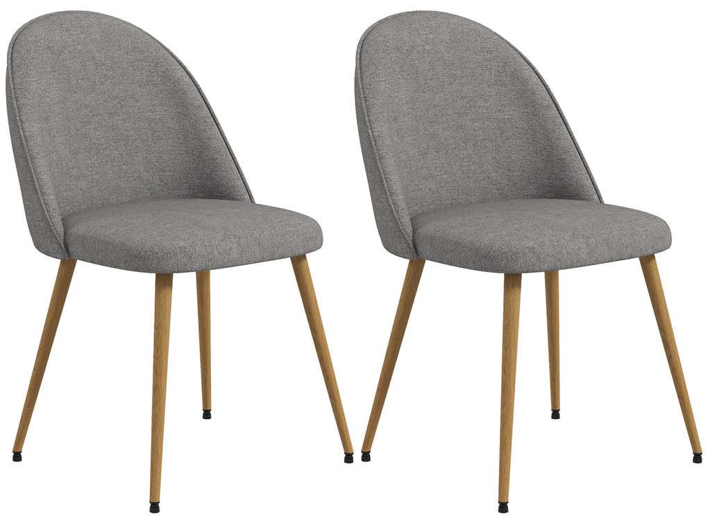 HOMCOM Pachet de 2 Scaune de Sufragerie Scaune de Bucătărie Tapitate cu Material Textil de In și Picioare din Oțel Capacitate 120 kg 50x52x83 cm Gri | Aosom Romania