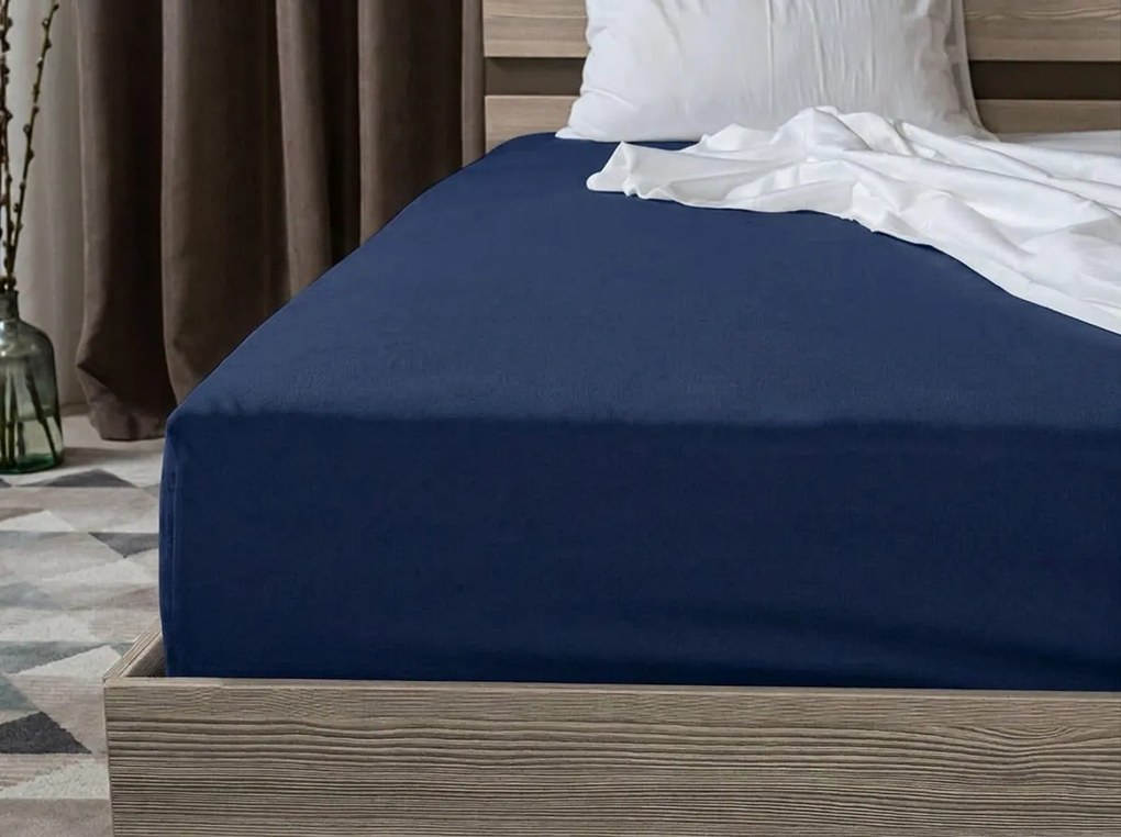 Cearsaf din bumbac cu elastic STANDARD 90 x 200 cm bleumarin