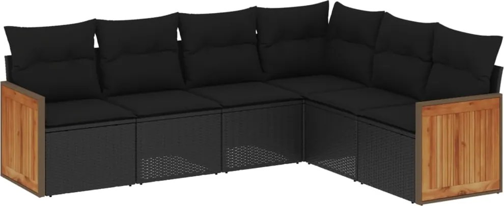 vidaXL Set mobilier de grădină cu perne, 6 piese, negru, poliratan