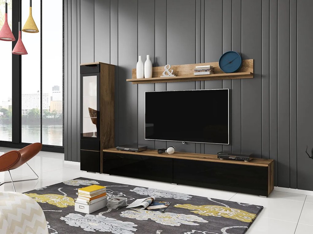 Mobilier living Selwyn I (wotan + Negru lucios ) (fără iluminat). 1054030